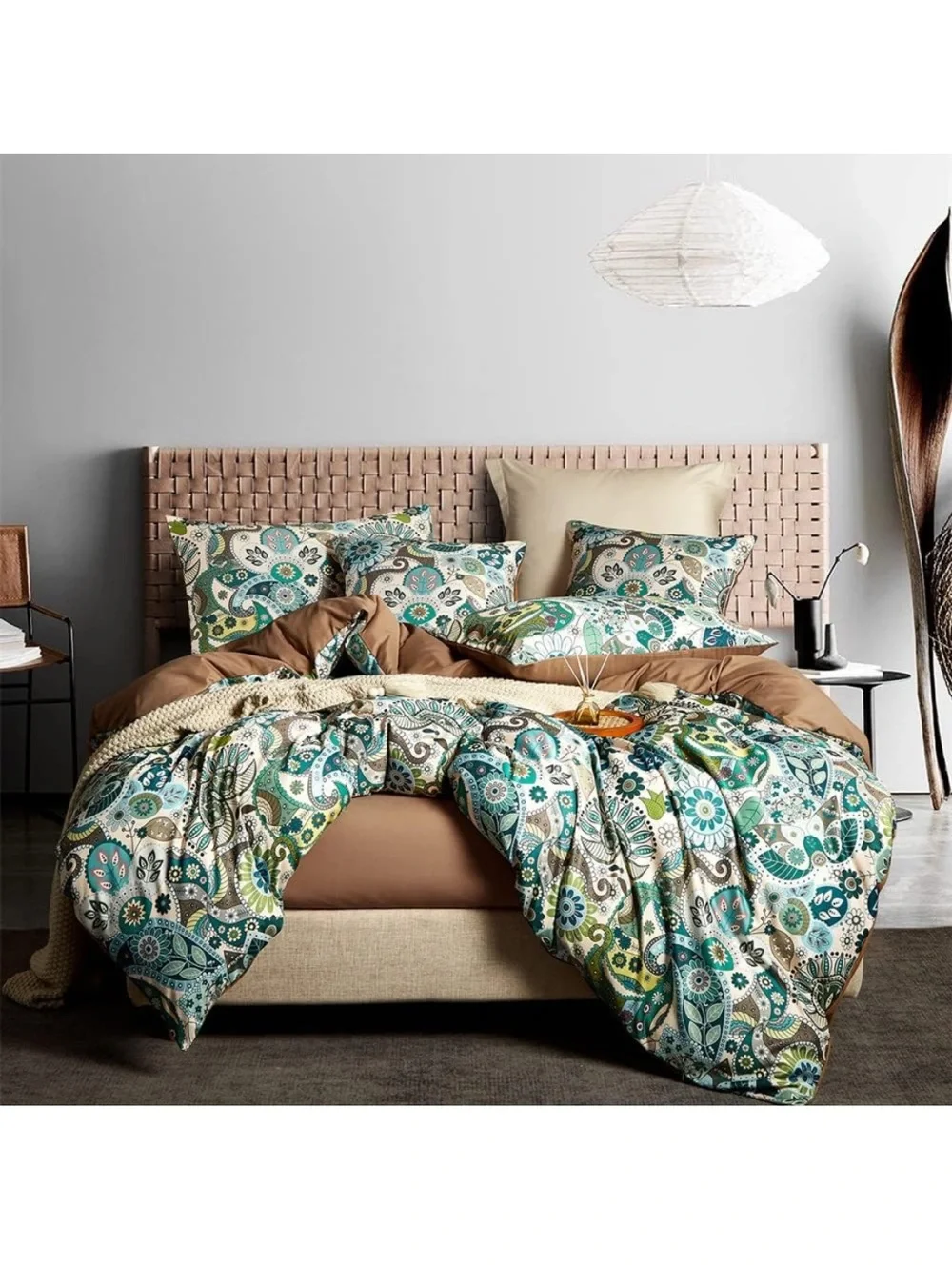 Floral Paisley Comforter Set in Mint, Teal, and Cream Bohemian